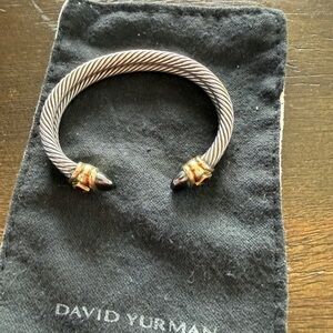 AUTHENTIC DAVID YURMAN Cuff Bracelet with Hematite Caps and Pink Gem Accents